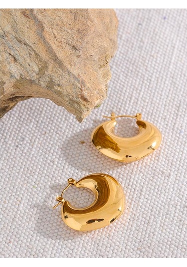 Eetit Paslanmaz Çelik Geometrik Tıknaz Sıradışı Hoop Küpeler Kadınlar İçin Altın Renk Pvd Doku Charm Şık Takı Altın