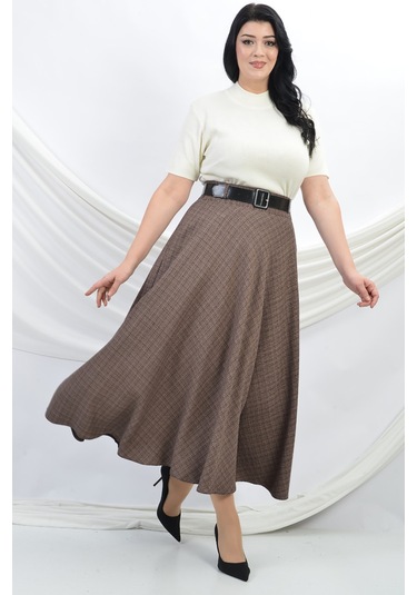 Soralline Kadın Etek Kloş Buklet Kumaş 779 Kahve Kahverengi