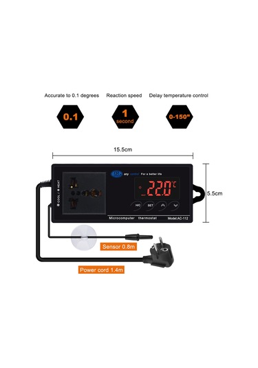 Geeksen Sıcaklık Kontrol Cihazı Akıllı Dijital Ekranlı Isıtma/soğutma Modu Serinlik Pet Bahçe Sucul Sisteme Uygulanabilir Siyah 220v Eu Standartı