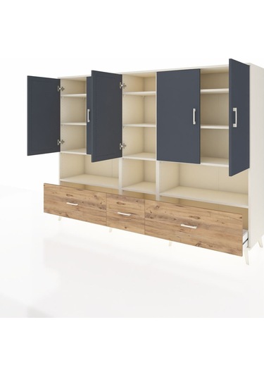 Hyperion Dolap 12 Raflı 3 Çekmeceli 5 Kapaklı 220x44x163 Aytaşı-a Aytaşı-antrasit/çam