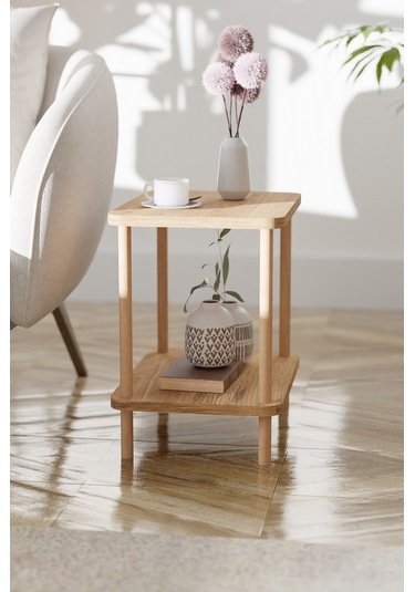 2 Raflı Yan Sehpa Geniş Gazetelik Kitaplık Çiçeklik -çam