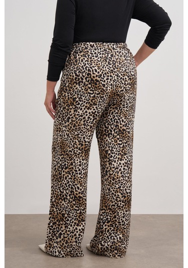 Beli Lastikli Leopar Desenli Pantolon-2556 Kahverengi