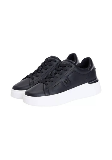 Kadın Metalik Detaylı Platform Tabanlı Kort Sneaker - Siyah Triple Black