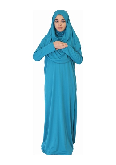 Turkuaz Fermuarsız Namaz Elbisesi Turkuaz