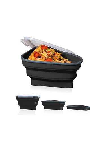 Mufunye Mamül Kalitesi Silikon Pizza Depolama Kutusu - 5 Mikrodalga Uyumlu Servis Tablası İle Yeniden Kullanılabilir, Leak-proof, Bpa Free Siyah Siyah