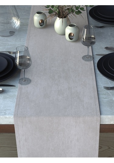 Kadife Dokulu Kar Beyazı Runner Kar Beyazı