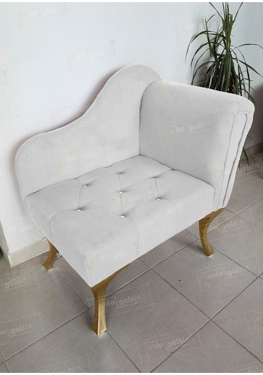 Yeni Model Ters Kol Tekli Köşe Koltuğu Josefin Bench Gold Ayak Beyaz