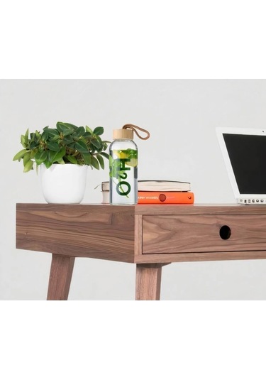 İronika H2o Borosilikat Cam Matara Bambu Vakum Kapaklı Su Şişesi Suluk 600 Ml Açık Kahverengi