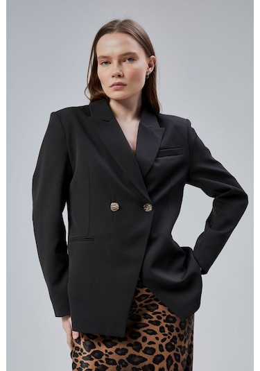 Siyah Regular Fit Yırtmaç Detaylı Blazer Ceket Siyah