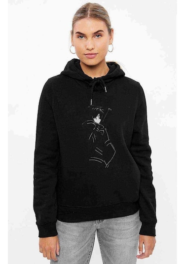 Anime Naruto Baskılı Siyah Kadın Kapşonlu Sweashirt (534704015)