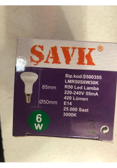 5 Adet Şavk R50 Led Spot 6w 35w 420 Lümen 3000 Kelvin Sarı