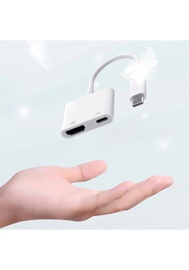 Ekılıf - Hdmı Adaptör Type-c To Type-c Pd100w + Hdmı 4k 30hz 2in1 Adaptör - Beyaz - T37797 Beyaz