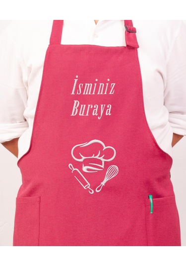 Mutfak Önlüğü Kişiye Ve İsme Özel Nakışlı Mutfak Önlüğü Şef 2 Farklı Renkler Bordo