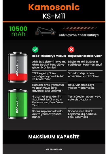 Kamosonic Ks-M11 / 36v 10500mAh Elektrikli Scooter Bataryası
