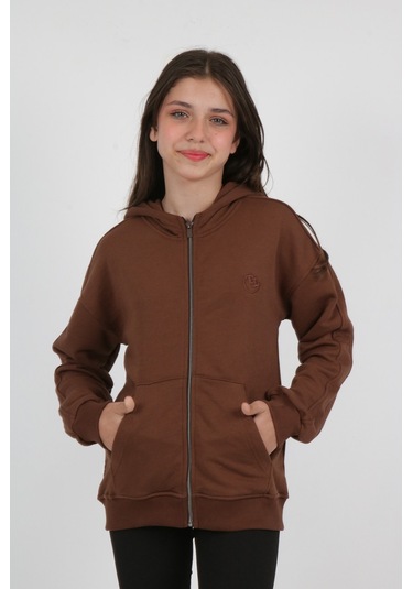 Toontoy Kız Çocuk New Coll Nakışlı Hırka Kahverengi