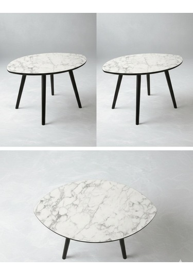 Mermer Desenli Oval Model Sehpa Gri 70x47x42 Cm Atlantik Çam