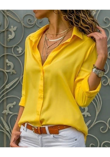 Modasize Dokuma Viskon Kumaş Efsane Gömlek Sarı