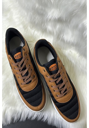 Günlük Erkek Sneaker Bağcıklı Hafif Rahat Fileli Hava Alabilen Yürüyüş Spor Ayakkabısı 014 Siyah - Taba