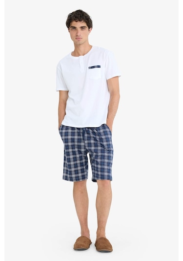 Defacto Regular Fit Pijama Takımı Kısa Kollu Üst Kareli Şort E7158ax25hswt34 Beyaz