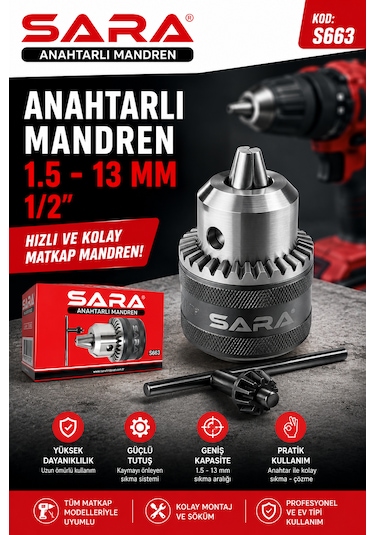 Sara Anahtarlı Mandren Tüv Süd Onaylı 1.5-13 Mm Ebat : 1/2 Kodu : S 663