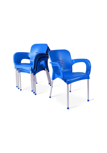 Hesaplimagazam 4 Adet Metal Ayaklı Plastik Sandalye 6 Renk Kollu Koltuk