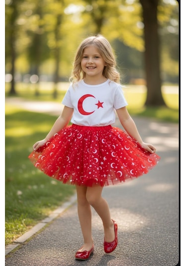 Gala Kız Çocuk Tütülü Ay Yıldızlı Etek Kırmızı