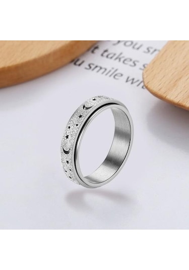 Altın Kadın Erkek Yüzük Ay Yıldız Fidget Spinner Yüzük Anti Stres Paslanmaz Çelik Çiftler Dönen Yüzük Takı Hediye Us 6 Altın