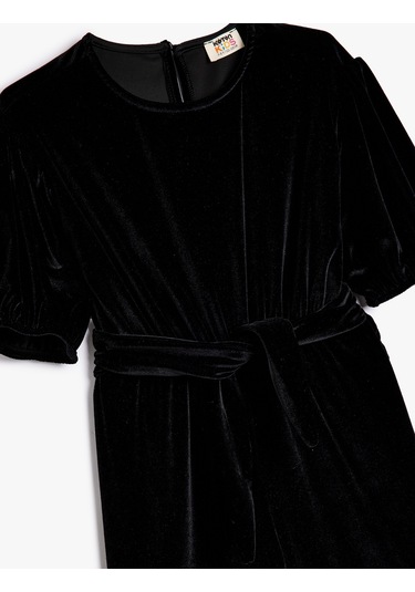 Koton Kadife Tulum Balon Kol İspanyol Paça Beli Kuşaklı Siyah 5wkg80016ak Siyah