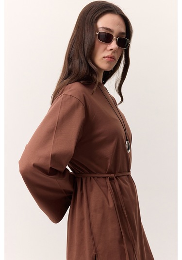 Bağlama Detaylı Oversıze Tshırt Ağaç Kabuğu Ağaç Kabuğu Çok Renkli