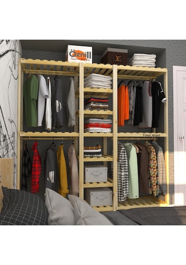 Grande Quatro - Açık Ahşap El Yapımı Elbise Dolabı