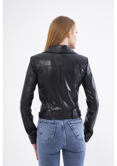 DERİNSS DKA9020 Hakiki Deri Kadın Siyah Mont