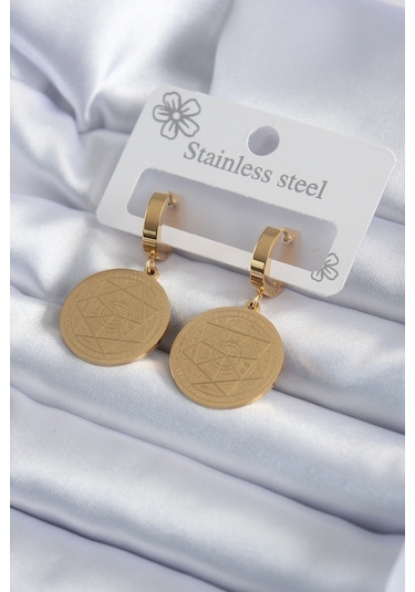 316l Çelik Gold Renk Pentagram Yıldızı İşleme Model Kadın Küpe Altın