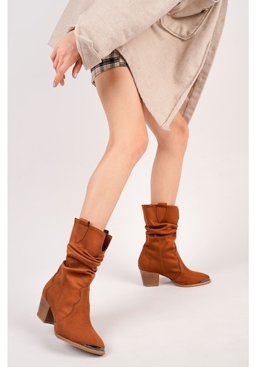 Gimer - Taba Süet Kovboy Çizme - Cng100702G Taba