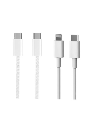 Micflip A01 2 Li Type-c To Type-c Pd & Type-c To Lightning Mfı Sertifikalı Şarj Kablosu 1.2m Beyaz