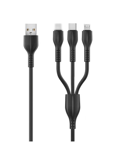 Silikon 3-in-1 Şarj Kablosu İos Uyumlu/type C/micro-b Uçlu 2a Hızlı Şarj Veri Transferi Yok 1 Metre Siyah