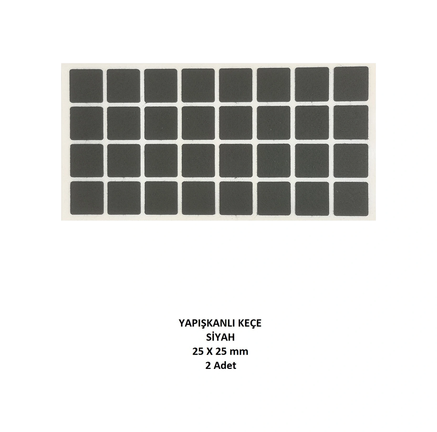 Zemin Koruyucu 25 X 25 Mm Siyah Keçe, Ses Ve Çizik Önleyici Siyah Mobilya Keçesi 2 Adet Siyah
