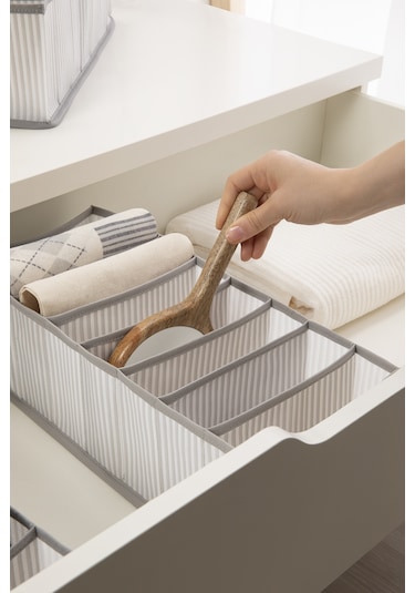 Ocean Home Textile 3'lü 8 Bölmeli Gri Çizgili Çekmece İçi Düzenleyici Set