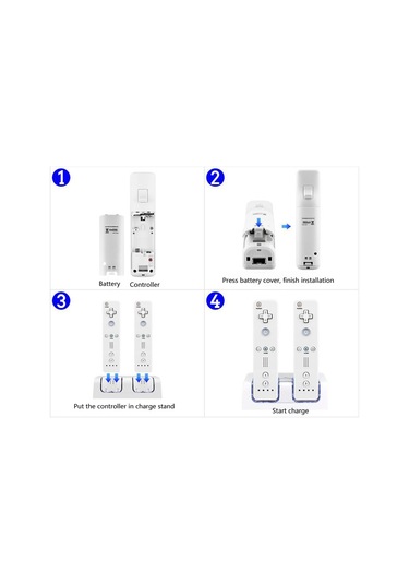 Xiyyadms Wii Kumanda Şarj İstasyonu - 2 Adet 2800mah Pil Ve Hızlı Şarj Desteği Beyaz