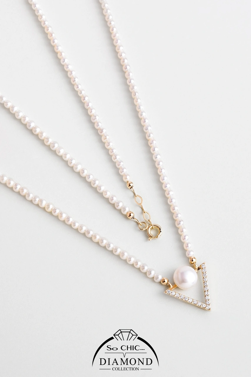 Diamond Collection 14 K Sarı Altın 0.19 Karat Pırlanta Doğal İnci Kolye