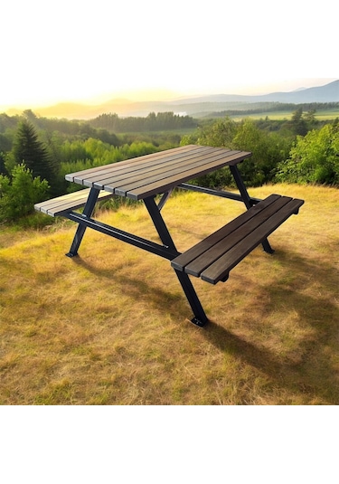 Ahşap Piknik Masası, Metal Gövdeli 145 Cm-486