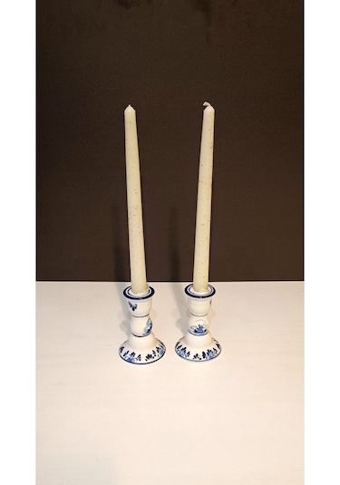 İkili Yaldızlı Şamdan Mum 2x25cm Krem