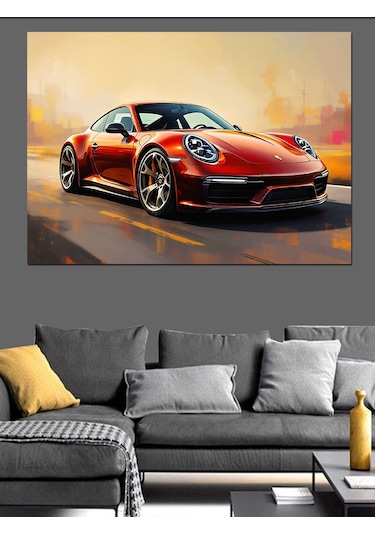 Kırmızı Spor Araba Portresi Dekoratif Kanvas - Mdf Ahşap Tablo