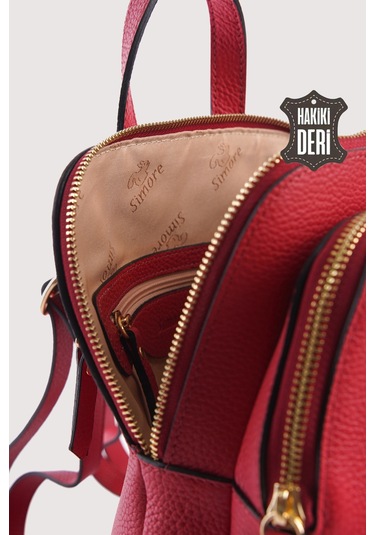 Hakiki Deri Kadın Sırt Çantası Kırmızı Smr9209 Kirmizi