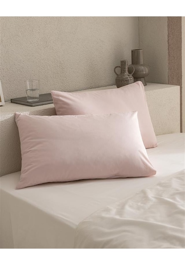 Madame Coco Manon %100 Pamuk Ranforce Düz 2'li Yastık Kılıfı Seti - Açık Pudra Çok Renkli