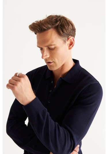 Altinyildiz Classics Erkek Lacivert Tüylenme Yapmayan Anti Pilling Kumaş Standart Fit Polo Yaka Triko 4A4923100003LACXL Lacivert