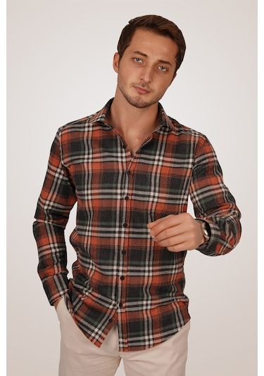 Kiremit Oduncu Slimfit Erkek Gömlek Kiremit