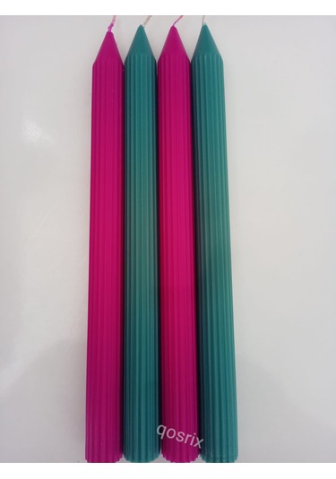 Yılbaşı Özel Serisi 4'lü Fuşya Açık Petrol Yeşili Şamdan Mumu