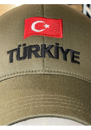 Türkiye Bayrak Nakışlı Pamuklu Unisex Cap Şapka Haki
