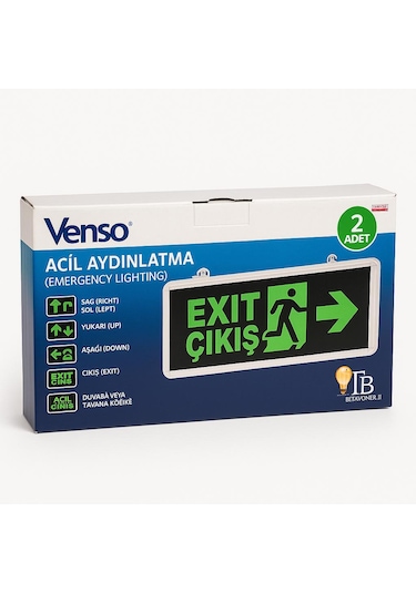 Led Acil Çıkış Işıldak Exıt / Çıkış Işıklı Tabela Yönsüz Model Venso 2 Adet Açık Yeşil