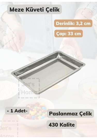 Çelik Meze Küveti 33 Cm Paslanmaz Çelik Tabak Gri